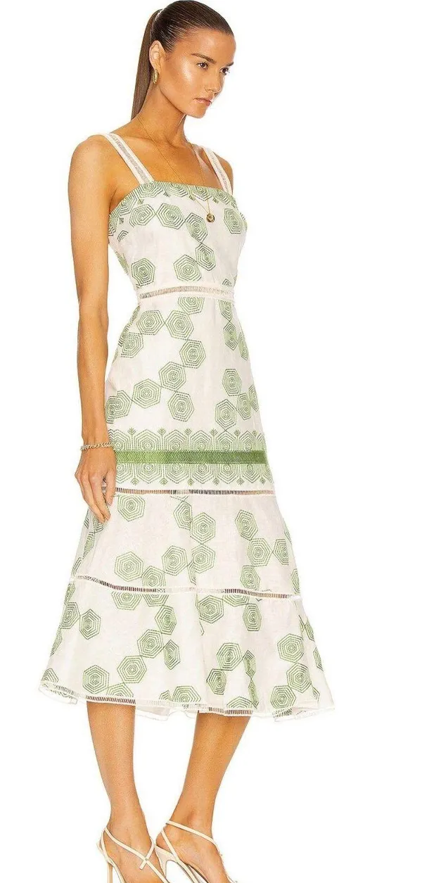 Alexis Delanna Ladder-Stitch Mermaid Dress in Green Embroidery - Image 2