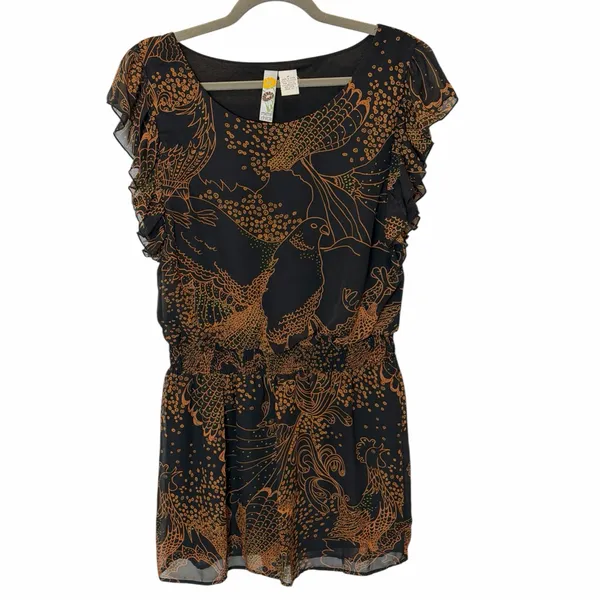 Whimsical Noir Mimi Chica Bird & Ruffle Boho Romper Earthy Hippie Festival M - Image 3
