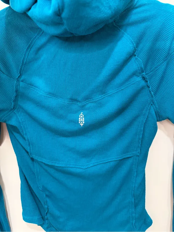 Free People Movement Teal Ribbed Lightweight Hooded Top Size XS‎ - Image 6