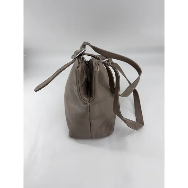 Bill Blass Studio Taupe Leather Shoulder Bag Multi Compartment Silver Buckle - Image 2