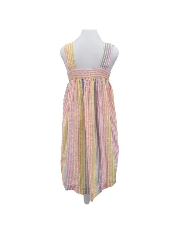 Seersucker Dress Handmade Pastel Rainbow Pleated Size Small Twee Summer Colorful - Image 2