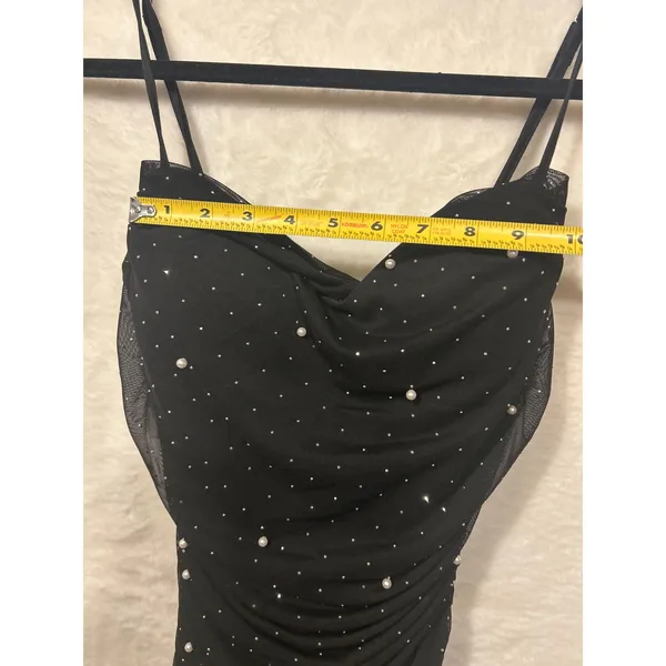 NWT Black Rhinestone Ruched Bodycon Mini‎ Dress Women's Medium - Image 5