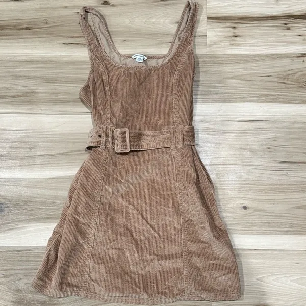 American Eagle Tan Corduroy Belted Mini Dress Women’s Medium - Image 2