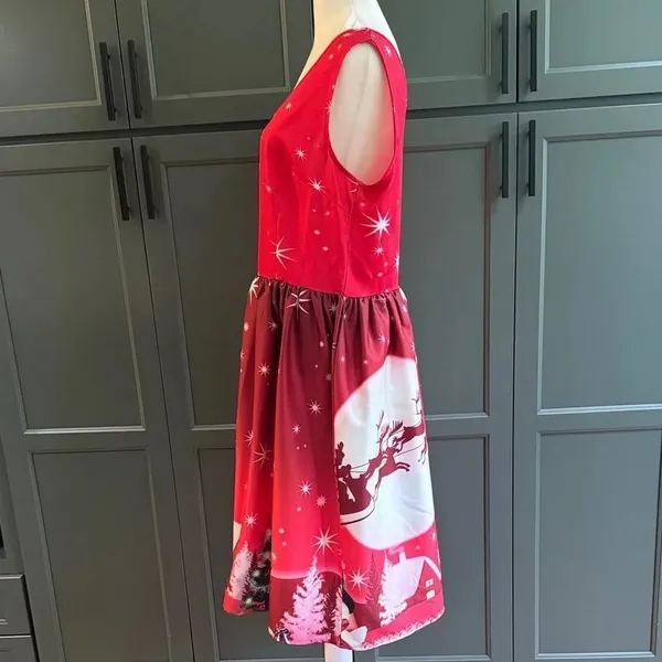 Festive Red Dress with Santa Print - Image 2