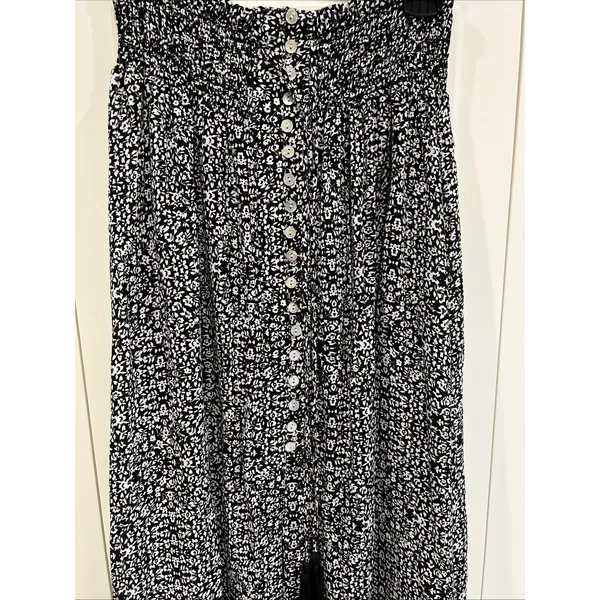 Rachel Zoe Black White Floral Maxi Skirt Large Button Front Cottagecore Prairie - Image 2
