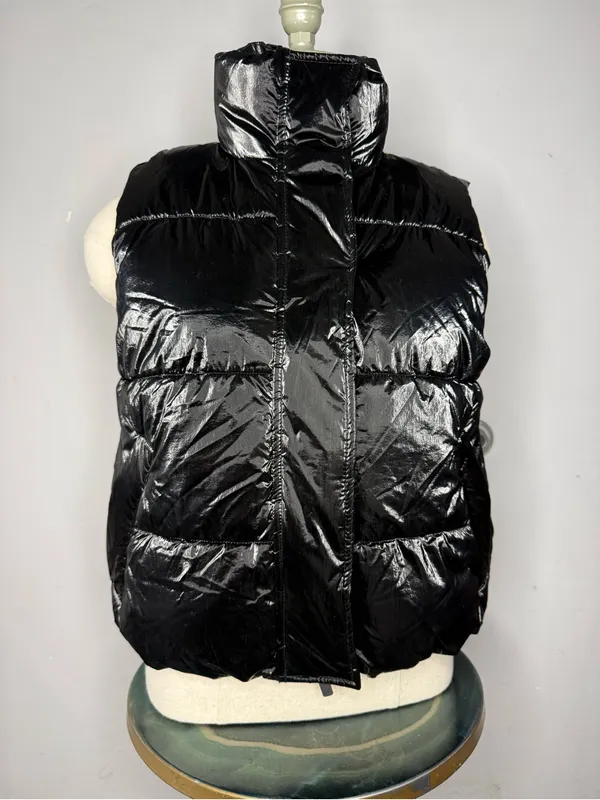 PINK Victoria's Secret Black Shiny Quilted Puffer Vest - Image 3