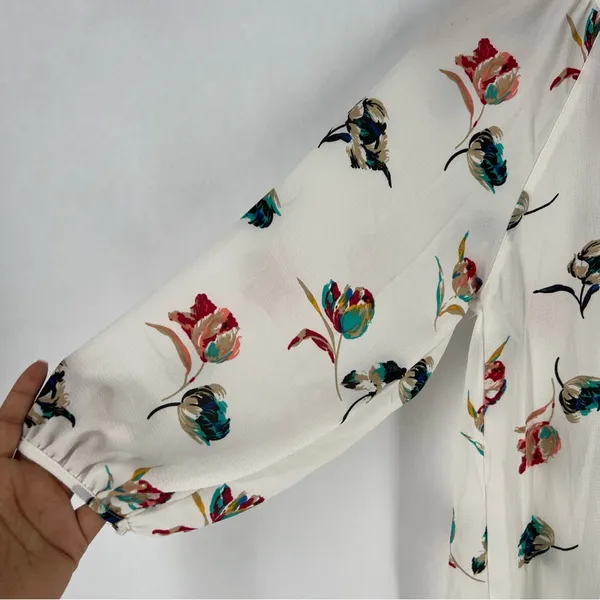 Lemon Tart Floral Print Women's‎ Crepe Chiffon Top Tassel Tie Neck 3/4 Sleeve S - Image 3