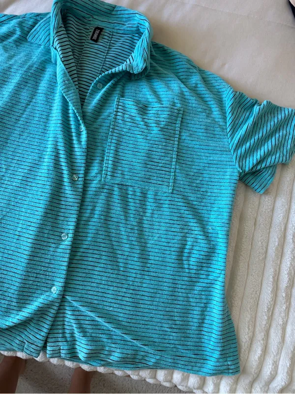 triangl swimwear Turquoise and Black Striped Swim Coverup top - Image 2