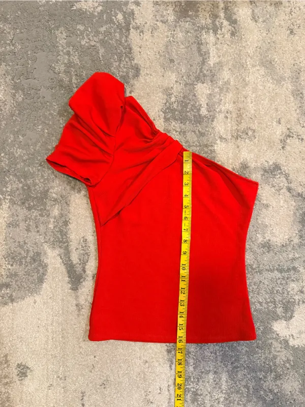 TCEC One-Shoulder Ruffle Camisole in Red - Image 6
