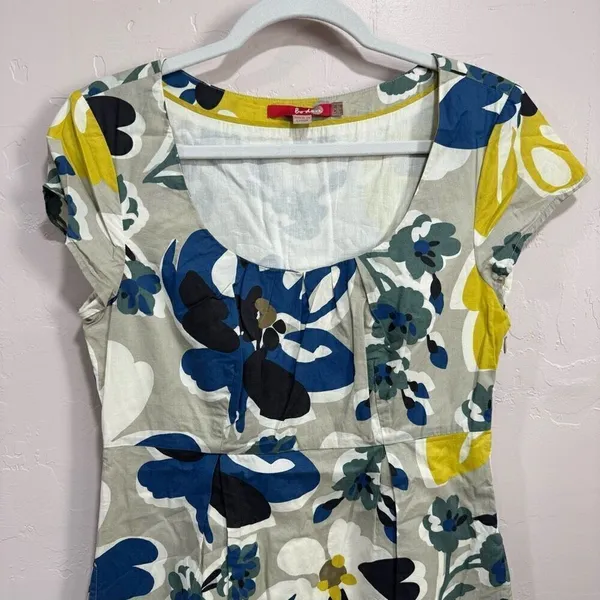Boden Beige & Yellow Floral Short Sleeve Sheath Dress 8 Long - Image 2