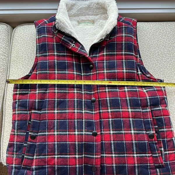 Flannel & Fleece Red & Navy Plaid Vest size M - Image 7
