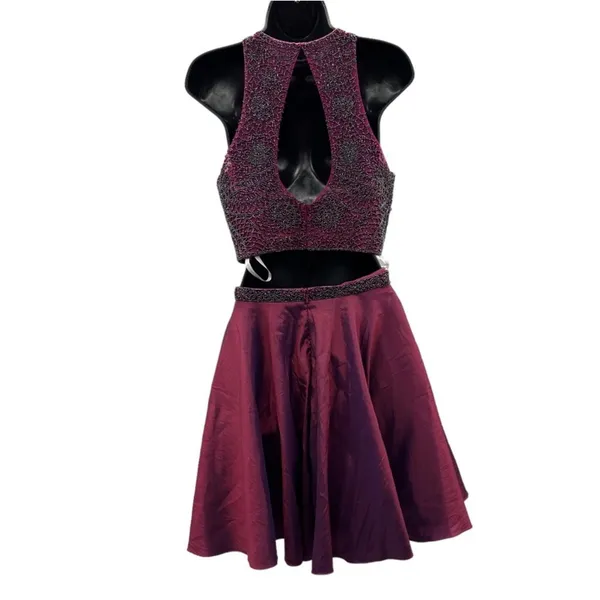 Sherri Hill‎ Burgundy Maroon Beaded Two Piece Homecoming Mini Dress Size 6 - Image 6