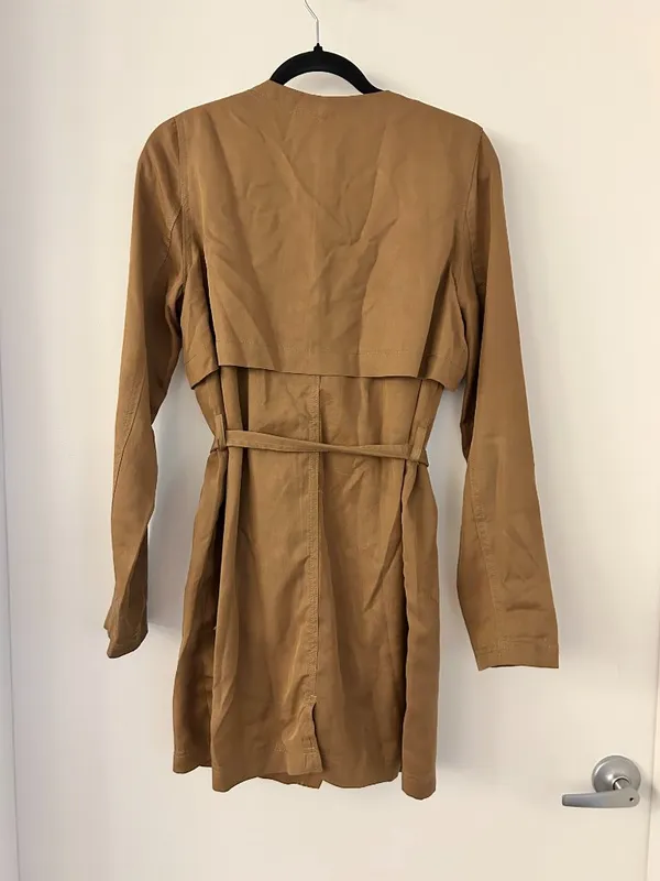 Anthropologie Cartonnier Draped Belted Dress Trench Coat in Copper Brown Size XS - Image 9