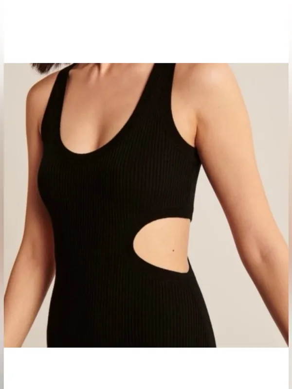 Abercrombie & Fitch Elevated Knit Cutout Midi Knit Dress Black Size Small - Image 3