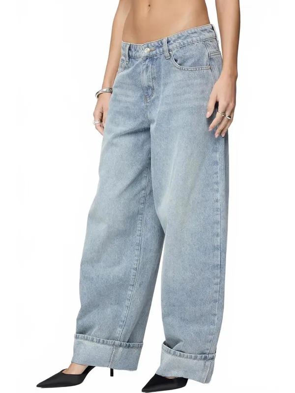 Edikted Kella Low Rise Baggy Jeans NWT Blue Vintage Washed Size Small - Image 4