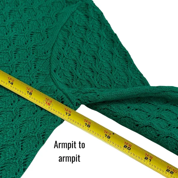 NEW LOFT‎ Green Eyelet Knit Crewneck Sweater Long Sleeve Spring Cozy Preppy S - Image 9
