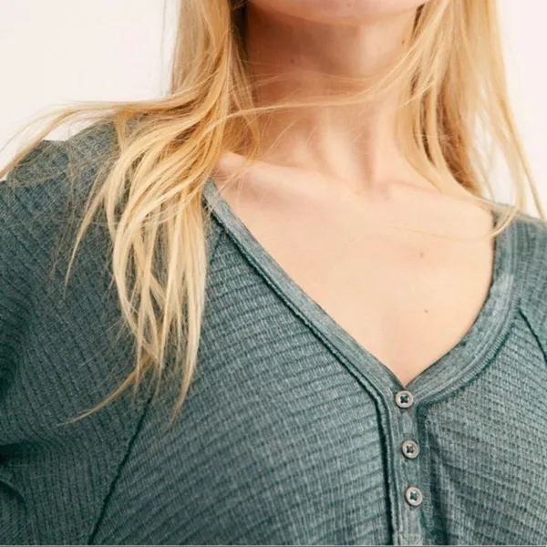 Free People Citrine waffle thermal cotton Top - Image 3