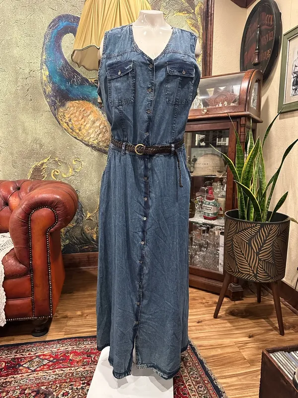 Ashley Stewart Denim Maxi Dress Size 16 NWT Bohemian Western Coastal Cowgirl - Image 3