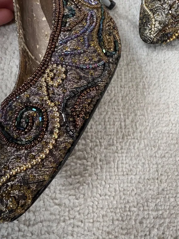 Vintage Valerie Stevens Beaded Paisley Heels Statement / Costume Theatre 7 - Image 3