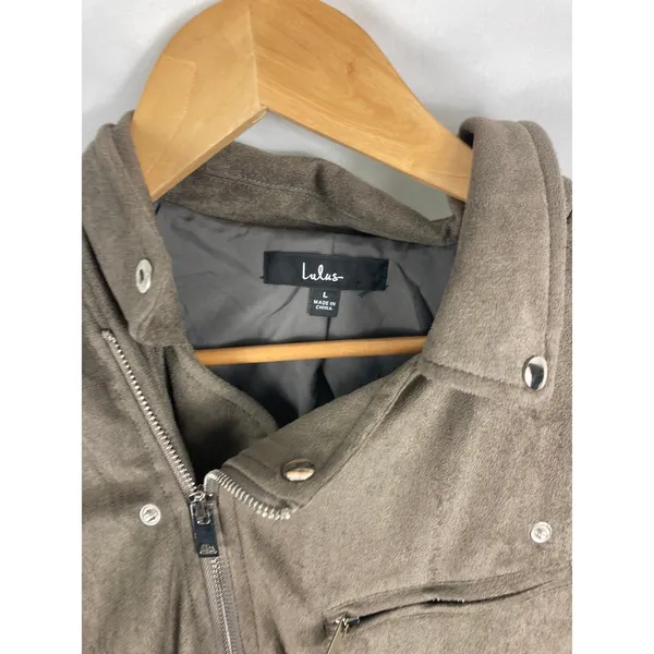 Lulus Faux Suede Brown Zip Up Jacket Size Large - Image 3