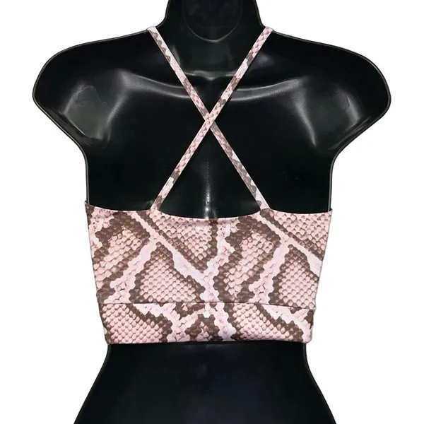 PrettyLittleThing Snakeskin‎ Halter Crop Top Size 2 Mesh Insert Bralette Y2K - Image 2