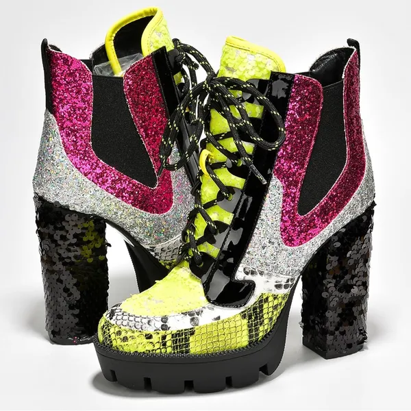 NWT Cape Robbin Nell Glitter Sequin Lace-Up Block Heel Booties – Size 7‎ - Image 7