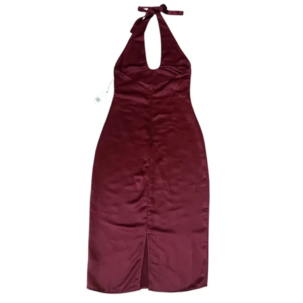 Jason Wu Women’s Burgundy Wine Red Halter Neck Satin Cocktail Midi Dress - Image 5