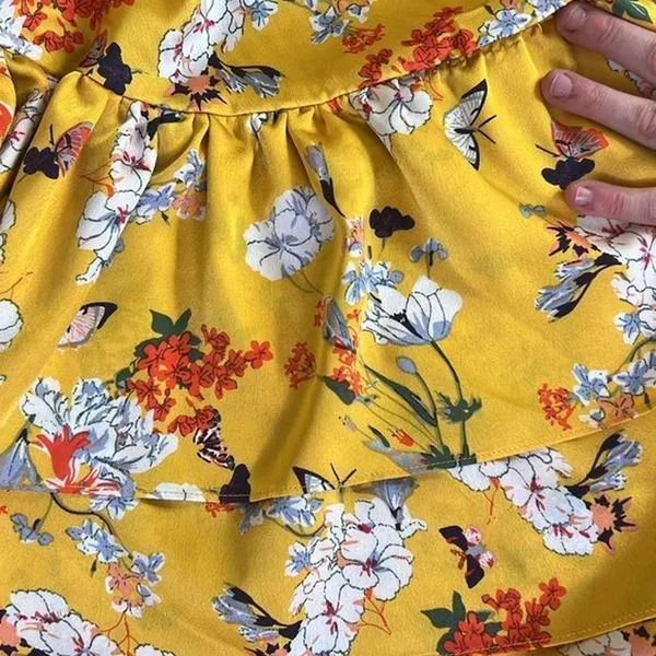 RTR Bronx and BancoNarciss Dress Sz Medium Yellow Floral asymmetrical ruffle - Image 12