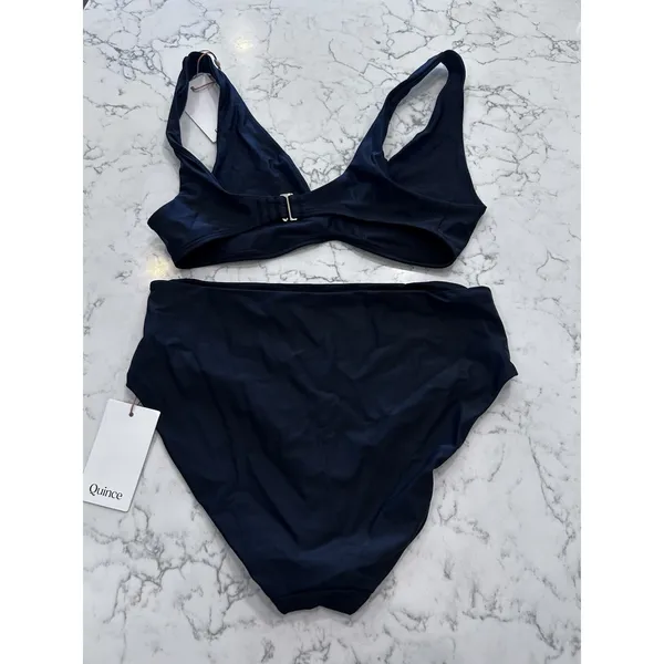 NWT Quince Black Italian Plunge Bikini Top & High Rise Bottoms Size Medium - Image 2
