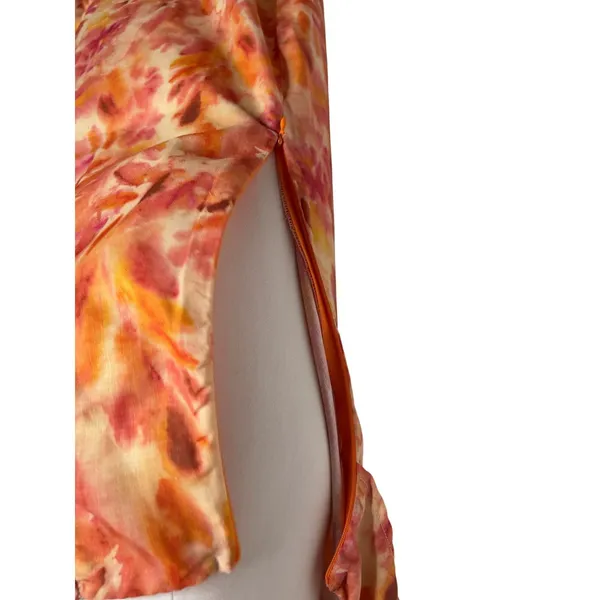 Micas Floral Ruffle Cut Out Maxi Dress Orange Pink Watercolor Size M NWT - Image 9