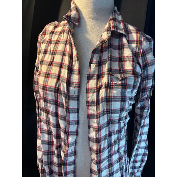 Abercrombie & Fitch Womens Plaid Button Down Shirt White Red Blue Small 1W3761 - Image 2