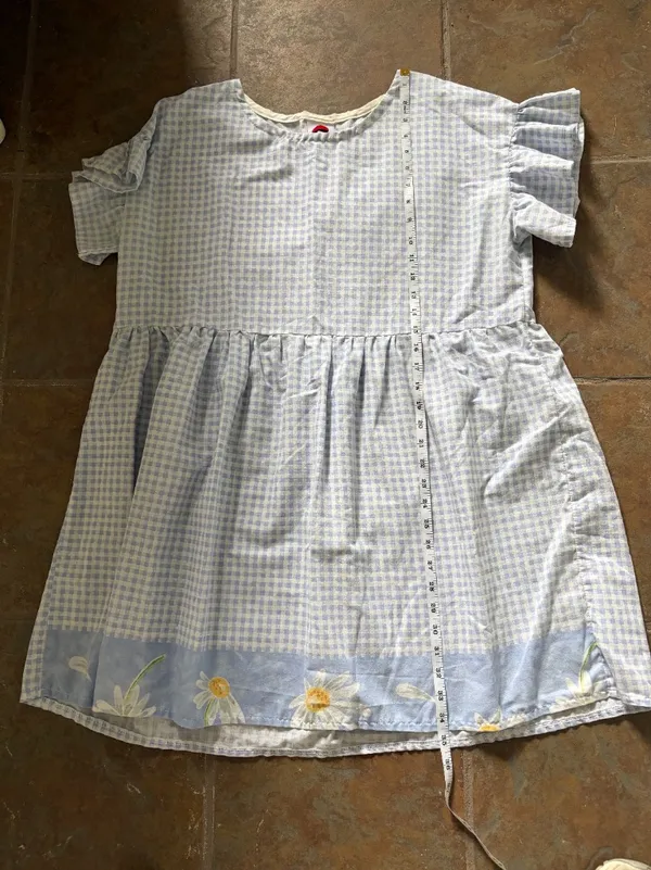 Gingham Dress with Floral Hem - Image 7