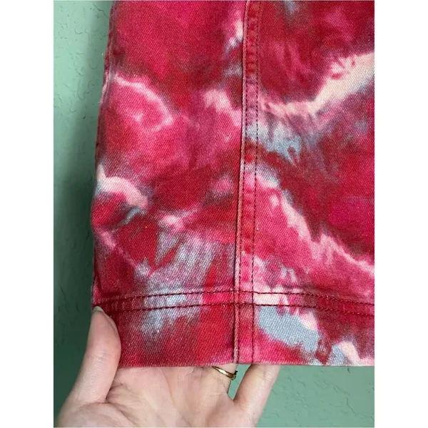 Free People Modern Femme Denim Mini Skirt Flamingo Flame Size 2 Small Tie Dye - Image 4