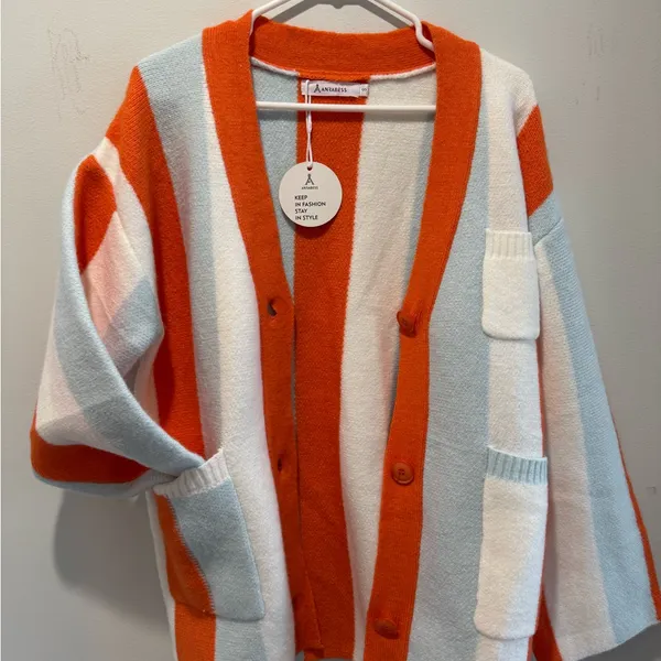 Anrabess orange & Blue chunky striped button cardigan Oversized size small - Image 12