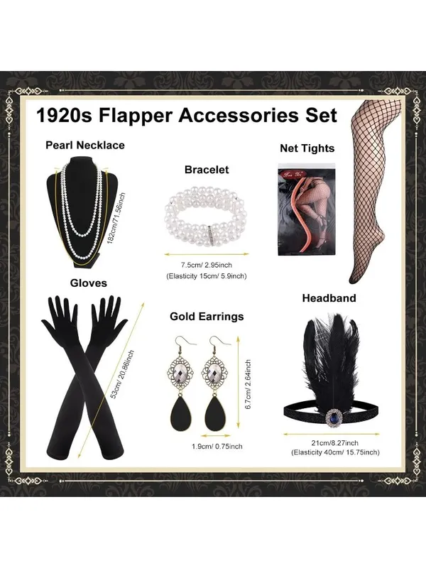 1920 Gold Sequin Fringed Gatsby Flapper Cocktail Dress Costume Accessories LARGE - Image 7
