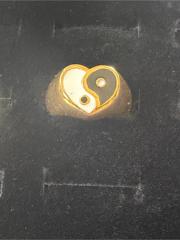 Gold Heart Yin Yang Enamel Ring - Black & White - Image 6