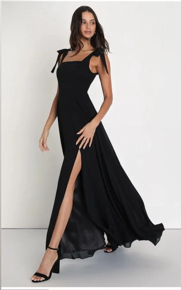 Lulu's Black Love Me Forever Tie-Strap Square Neck Maxi Dress - Image 5