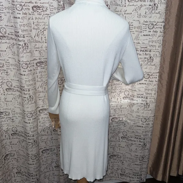 EXPRESS white Ribbed Knit Tie Belt Wrap Sweater Cardigan Women's Large - Image 4
