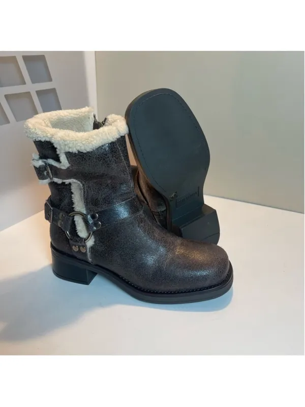 Steve Madden Brixton Brown Distressed Leather Faux Fur Mid-Calf Moto Boots 8 - Image 10