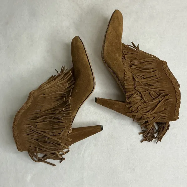 Vince Camuto Erichan Fringe Suede‎ Ankle Boots Brown Women 9M - Image 4