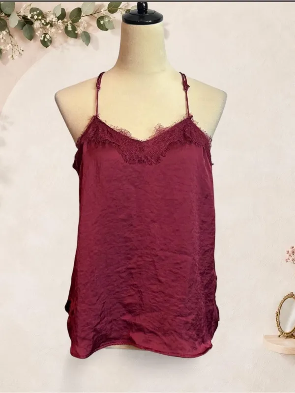 Nine West Wine Lace-Trim Satin Camisole - Image 3