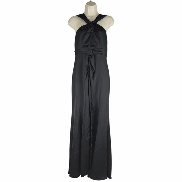 ASTR Georgiana Halter Neck Maxi Dress Black Satin Size S - Image 5