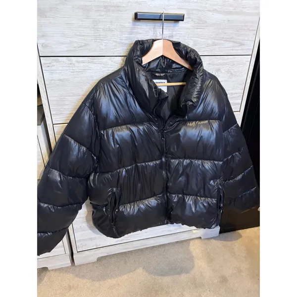 Old Navy Womens XL Shiny Black Puffer Jacket Quilted Zip Up Stand Collar Coat - Image 3