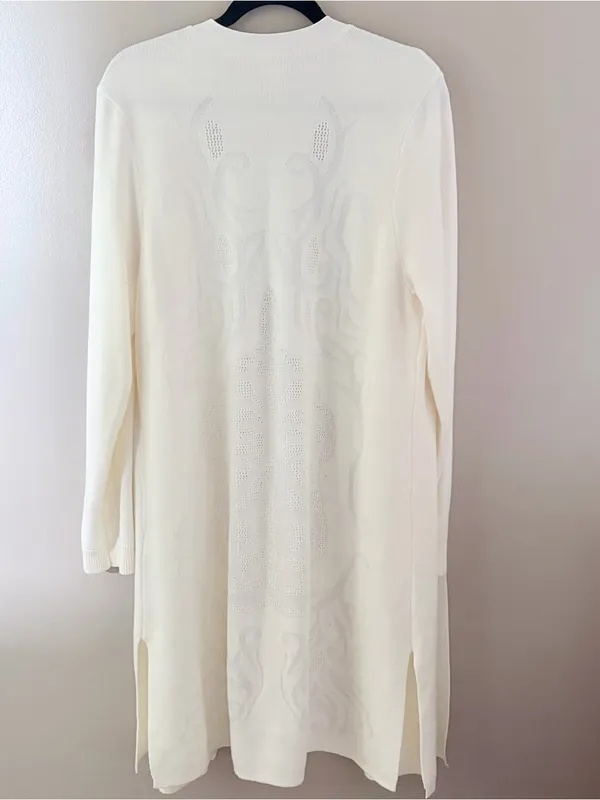 Chico's Off-White Jacquard Open-Front Long Duster Cardigan Size 3 XL - Image 2