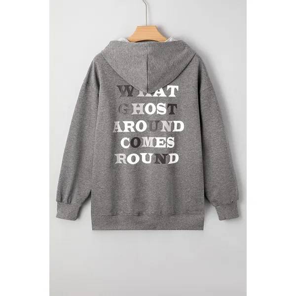 Halloween Ghost Print Mineral Wash Oversize Hoodie - Medium - Image 4
