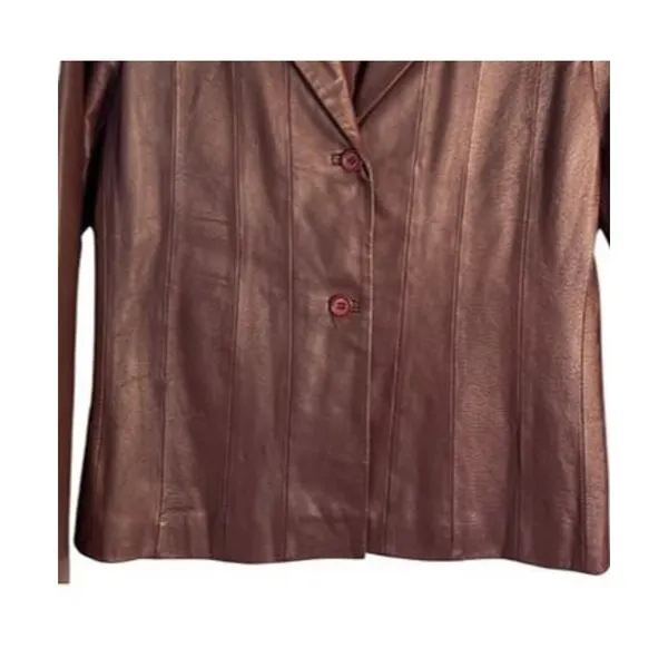 Metrostyle Leather Jacket Womens Size 12 Burgundy Lined Button Front Classic Red - Image 6