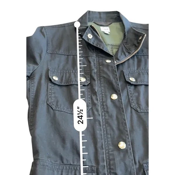 JCrew Moss Green Resin Coated Twill Field Jacket Utility Coat Womens Size Small - Image 13