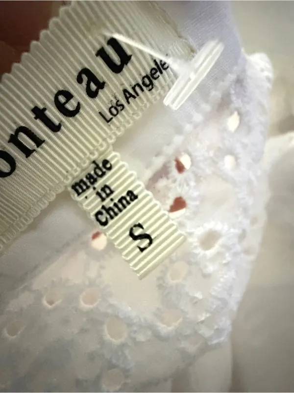 NEW Monteau White Eyelet Midi Dress buttons SMALL tie sleeve cottage womens - Image 8