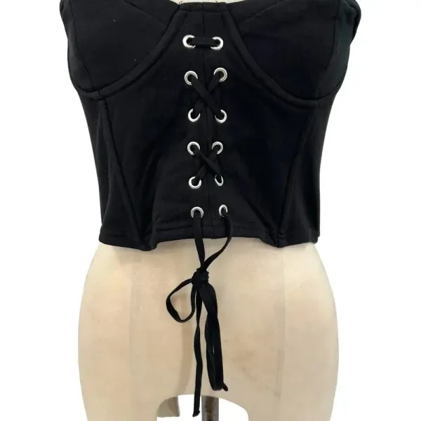 Zara Corset Tank Top Bralette Lace Up Sweetheart‎ Shirred Black Size Medium - Image 4