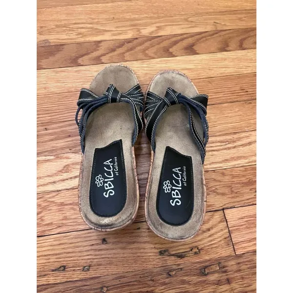 Sbicca of California Black Knotted Cork Wedge Sandals Size 8 - Image 4